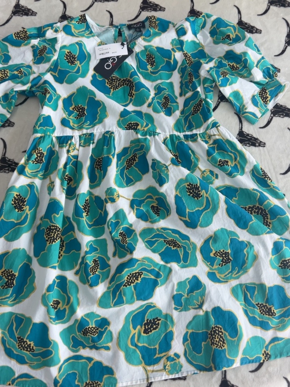 NWT GIGIO Teal Poppy Floral Cotton Babydoll Dress Size S - Picture 2 of 7